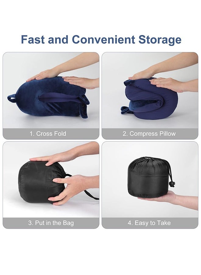 joyzzz - Travel Neck Pillow, Best Memory Foam Airplane Pillow for Head Support Soft Adjustable Pillow for Plane, Car or Home Recliner Use (Blue) - Image 1