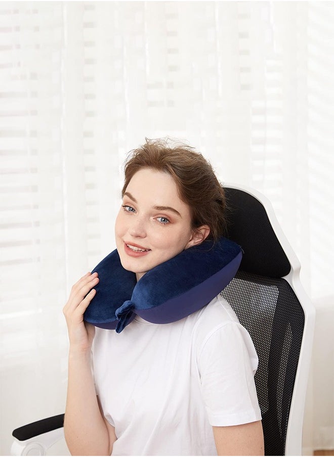 joyzzz - Travel Neck Pillow, Best Memory Foam Airplane Pillow for Head Support Soft Adjustable Pillow for Plane, Car or Home Recliner Use (Blue) - Image 1