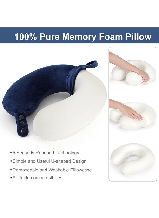 joyzzz - Travel Neck Pillow, Best Memory Foam Airplane Pillow for Head Support Soft Adjustable Pillow for Plane, Car or Home Recliner Use (Blue) - Image 1