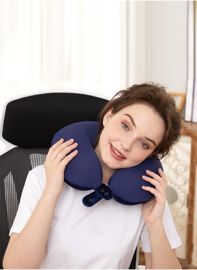 joyzzz - Travel Neck Pillow, Best Memory Foam Airplane Pillow for Head Support Soft Adjustable Pillow for Plane, Car or Home Recliner Use (Blue) - Image 1