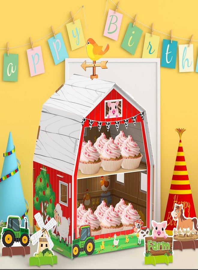 KALEFO Farm Donut Stand Animal Theme Cup Cake Holder Cardboard Farmhouse Dessert Tower Party Supplies Birthday Baby Shower Table Decorations - Image 2