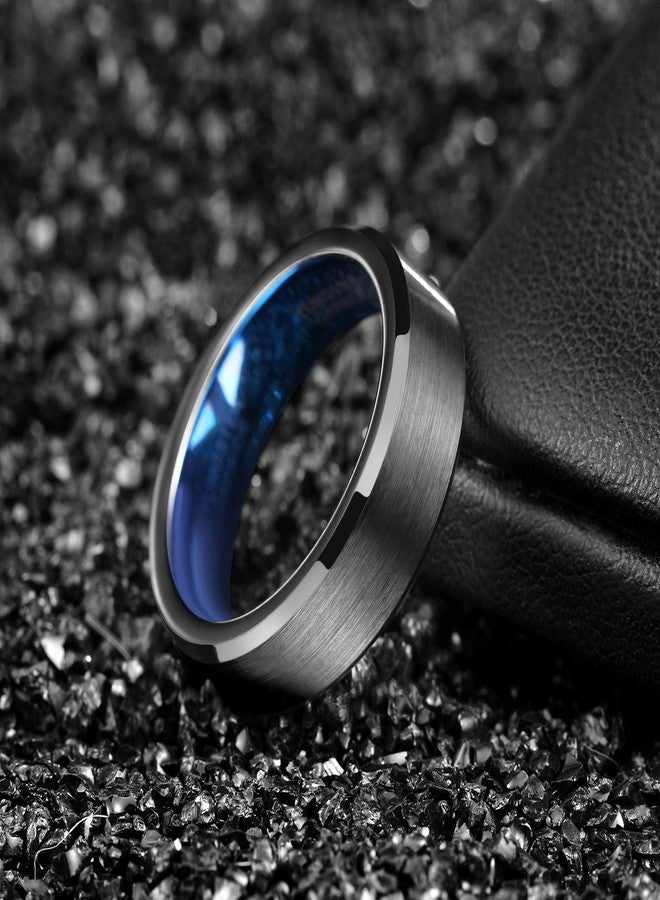 TRUMIUM خاتم ترومايم 6 مم للرجال والنساء من التنغستن مزين بنقش أحبك في المنتصف باللون الأسود والأزرق لخواتم الزفاف بتشطيب مصقول مقاس 5 - Image 4