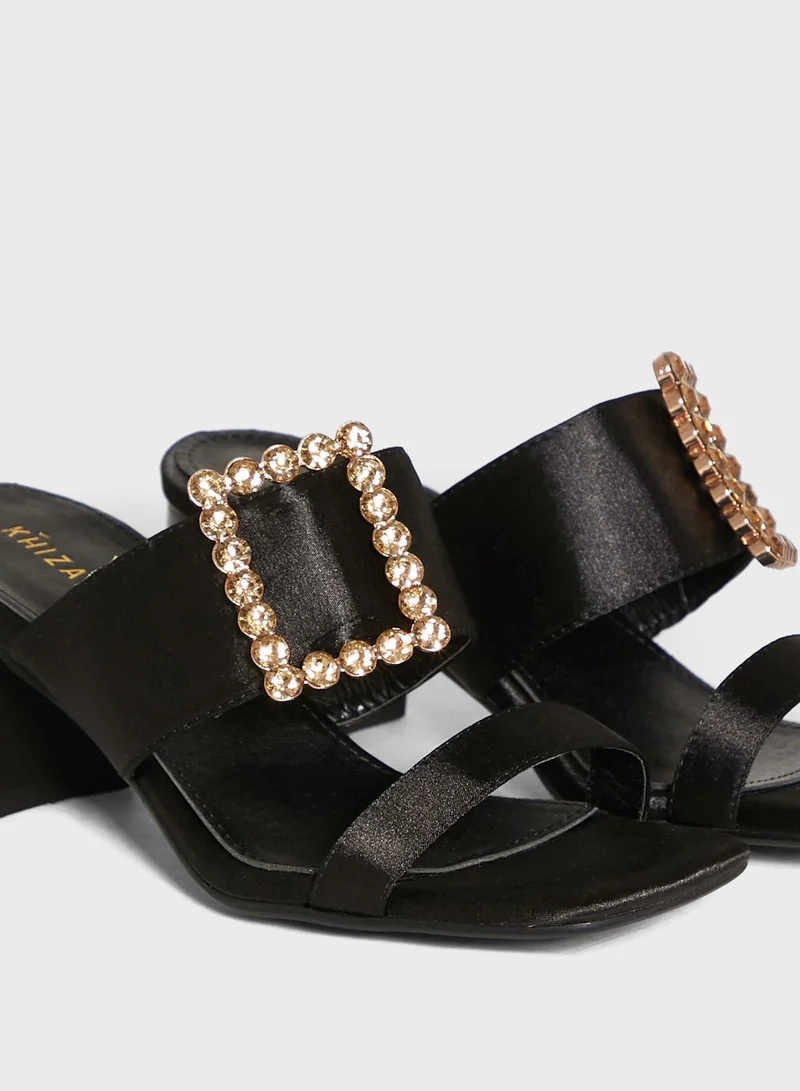 Khizana Double Strap Buckle Satin Mule Sandal