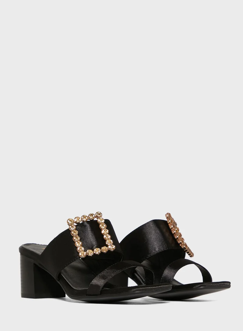 Khizana Double Strap Buckle Satin Mule Sandal