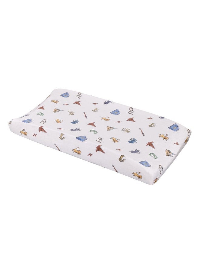 NoJo Warner Brothers Harry Potter Welcome Little Wizard Navy, Burgundy, Blue, and White Super Soft Contoured Changing Pad Cover - Image 1