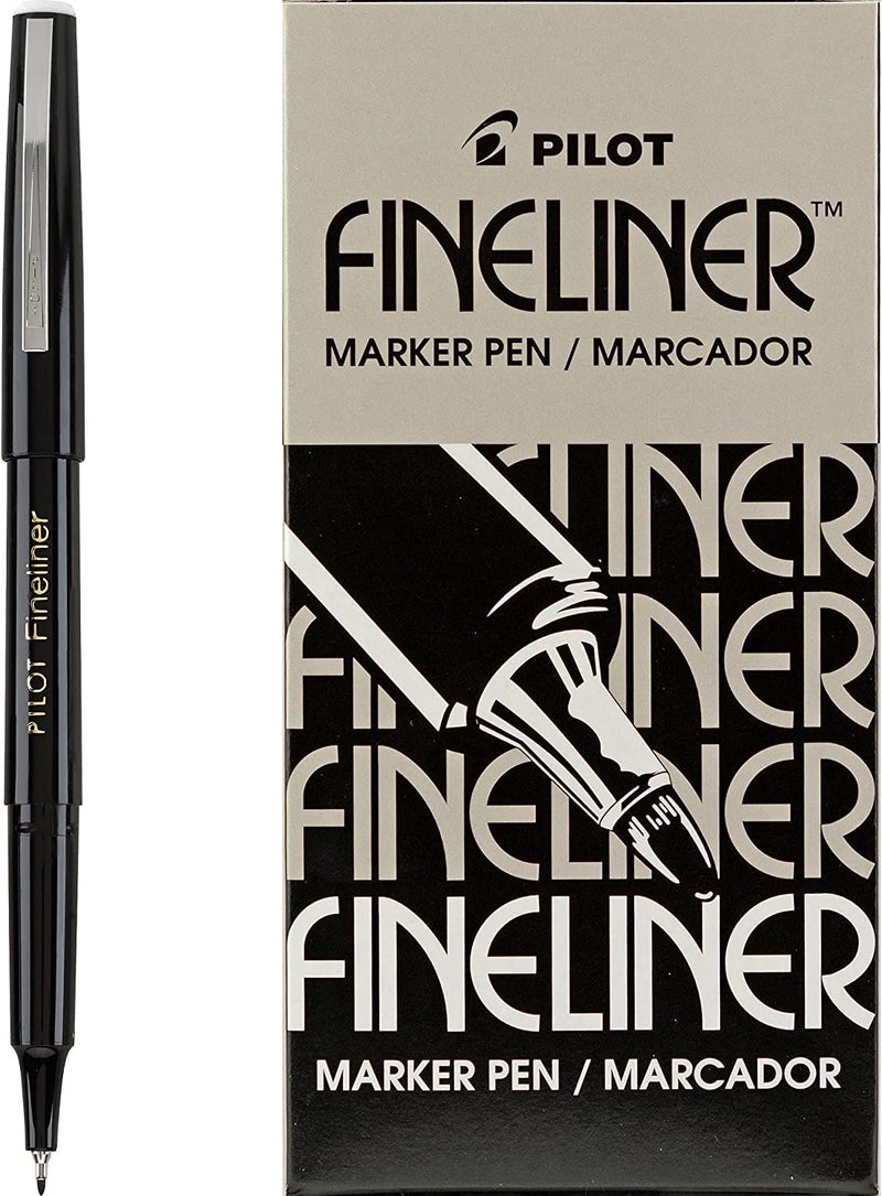 Pilot Fineliner Markers pen set, Black fine point line for drawing, 12 count per box - Image 3