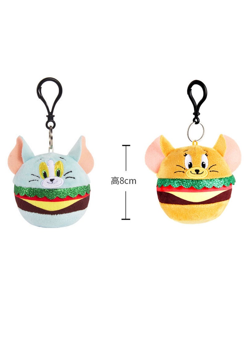 Generic 2-Piece Tom-Cat with Jerry-Mouse Stuffed Plush Toy Backpack Shoulder Bag Accessory Stuffed Animal Keychain Birthday Gift for Girls and Boys（8cm-Hamburger Style） - Image 2