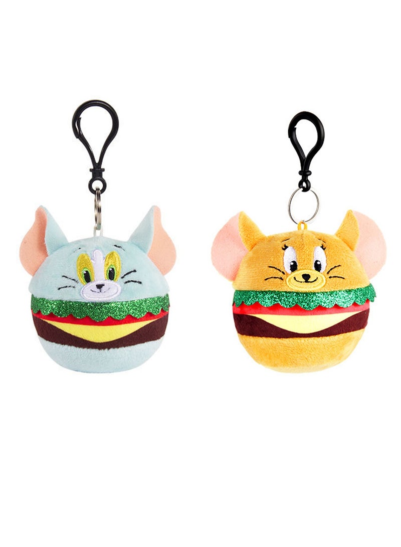 Generic 2-Piece Tom-Cat with Jerry-Mouse Stuffed Plush Toy Backpack Shoulder Bag Accessory Stuffed Animal Keychain Birthday Gift for Girls and Boys（8cm-Hamburger Style） - Image 1