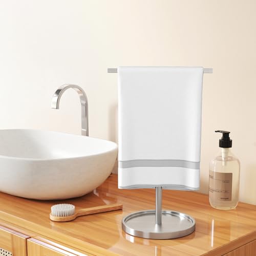STWWO Hand Towel Holder Stand Countertop Hand Towel Stand for Bathroom Kitchen TShape Adjustable Hand Towel Holder Brushed Nickel - Image 3