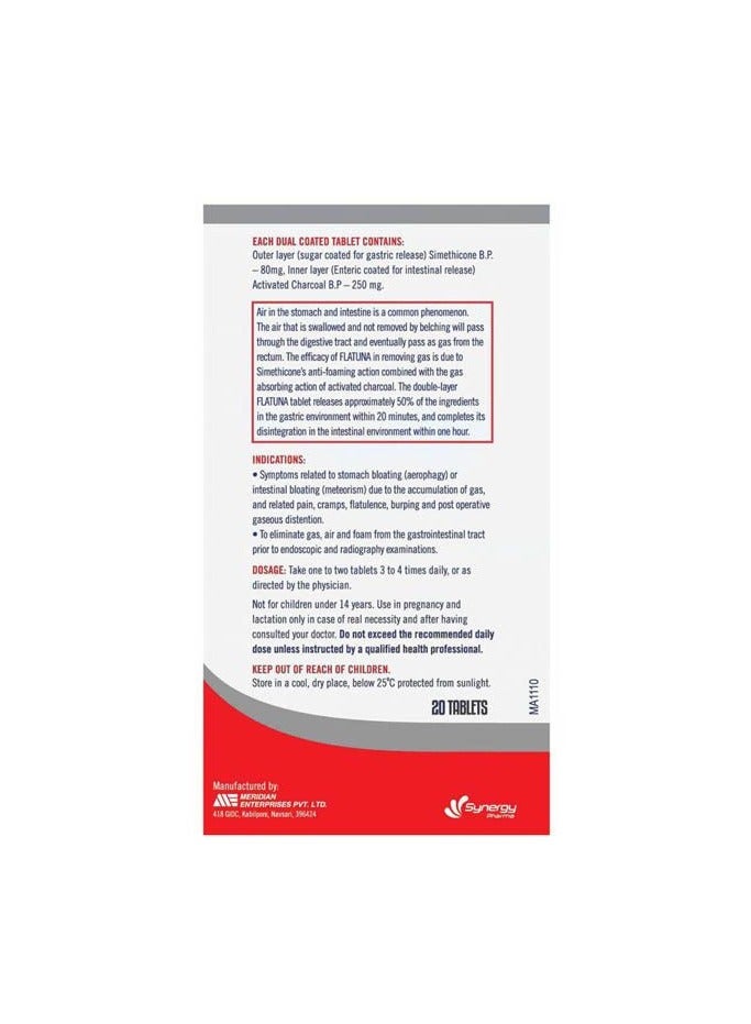 FLATUNA Simethicon And Activated Charcoal For Gas Relief 20 Tablets - Image 3