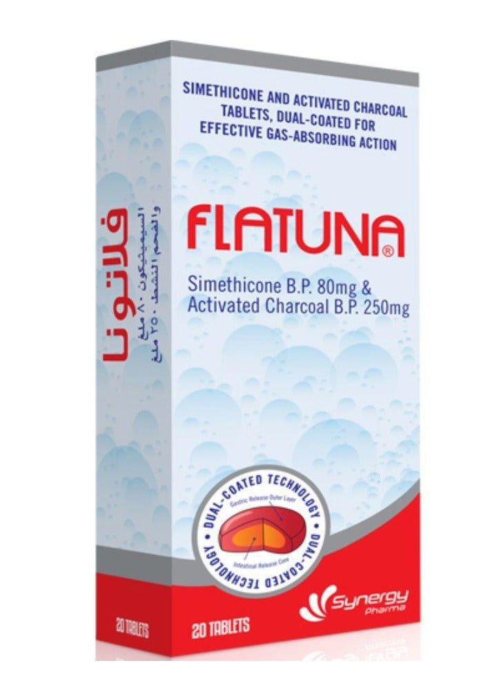 FLATUNA Simethicon And Activated Charcoal For Gas Relief 20 Tablets - Image 1
