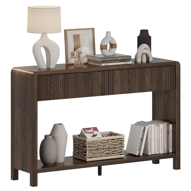 FATORRI Console Sofa Table with 2 Drawers Wood Couch Table Behind Sofa Farmhouse Entryway Tables for Hallway Storage 472 inch Dark Walnut