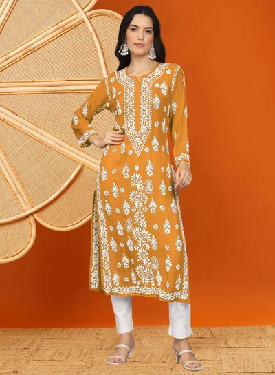 Alaya Women Chikankari Hand Embroidered Modal Kurta -AL4042