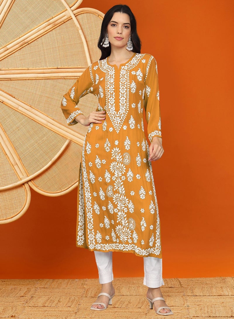 Alaya Women Chikankari Hand Embroidered Modal Kurta -AL4042  - Image 1