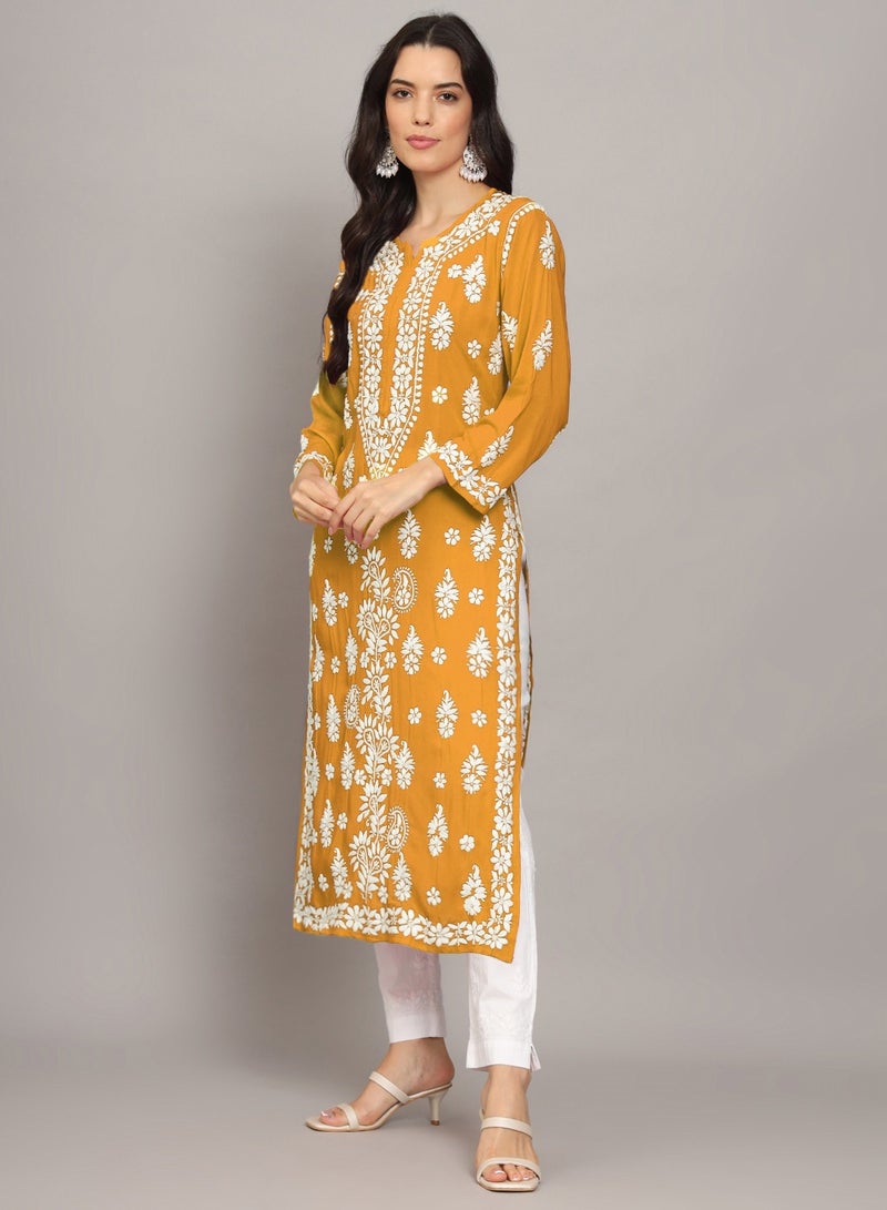 Alaya Women Chikankari Hand Embroidered Modal Kurta -AL4042  - Image 4
