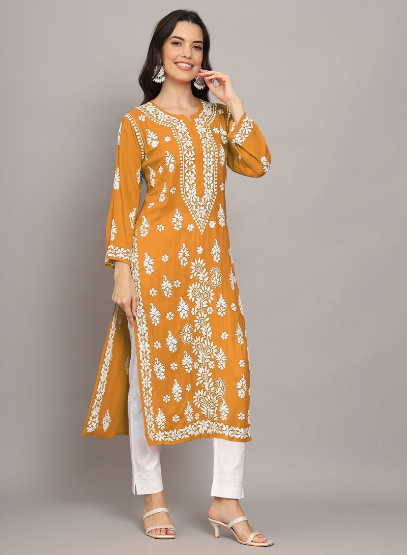 Alaya Women Chikankari Hand Embroidered Modal Kurta -AL4042  - Image 3