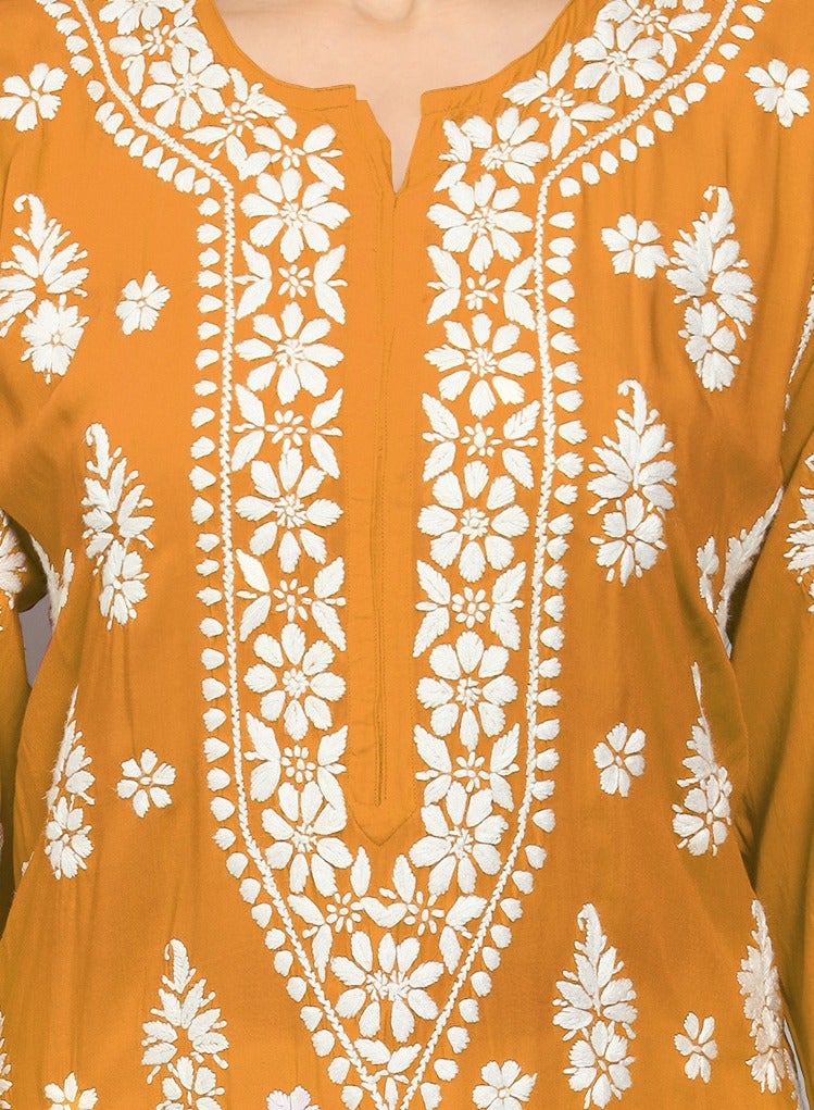 Alaya Women Chikankari Hand Embroidered Modal Kurta -AL4042  - Image 5