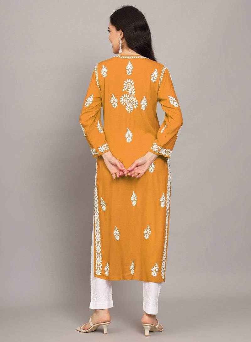 Alaya Women Chikankari Hand Embroidered Modal Kurta -AL4042  - Image 2