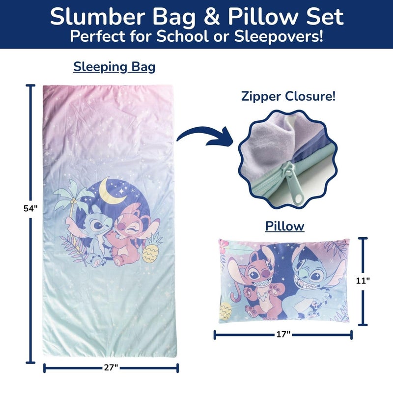 Jay Franco Kids Slumber Bag and Pillow - 54 x 27 Inch Comfy Indoor Sleeping Bag for School and Sleepovers  2 Piece Set  Multi - Lilo & Stitch - Image 2