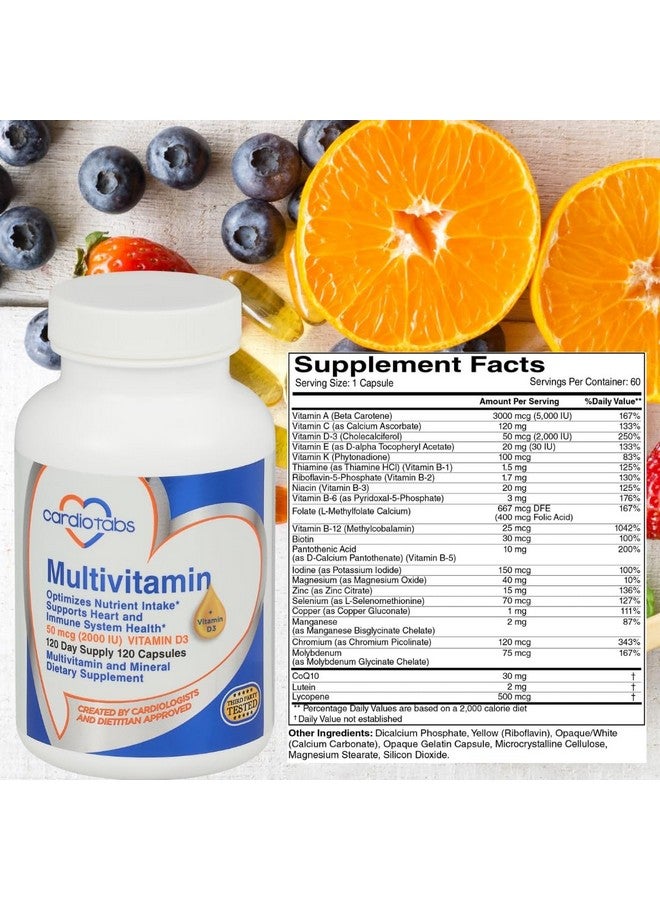 Cardiotabs Multivitamin - Heart and Immunity Supplements for Men & Women, Multivitamin for Men & Women, with Minerals B-Vitamin Complex, Vitamins A, C, E, K and 2000 IU Vitamin D3, 120-Count Bottle - Image 3