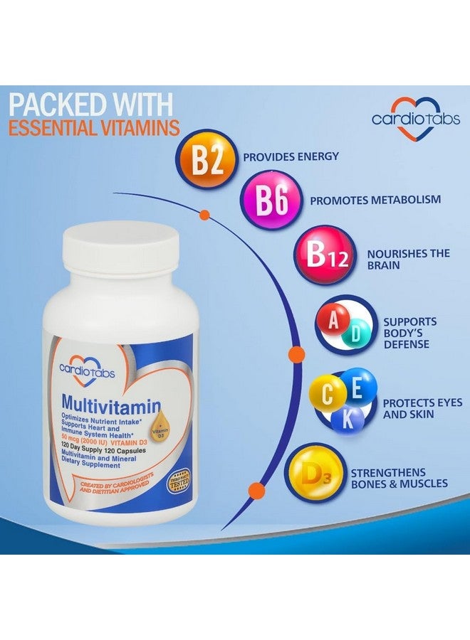 Cardiotabs Multivitamin - Heart and Immunity Supplements for Men & Women, Multivitamin for Men & Women, with Minerals B-Vitamin Complex, Vitamins A, C, E, K and 2000 IU Vitamin D3, 120-Count Bottle - Image 4