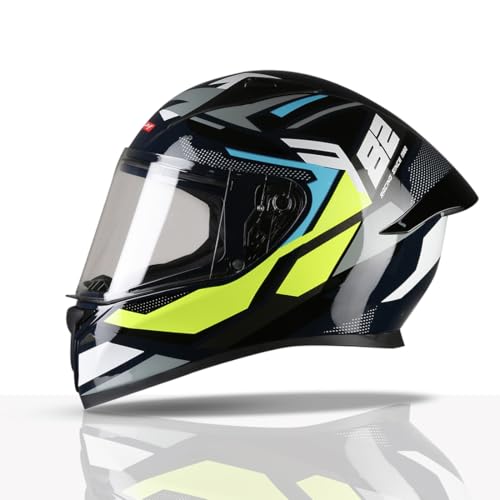 TVS Racing Titan Series Full Face Helmet for Men | Premium Bike Helmets with ABS Shell, UV Paint | Quick Release System | Aerodynamic Design | DOT & ISI Certified (Blue & Yellow, XL) - Image 1