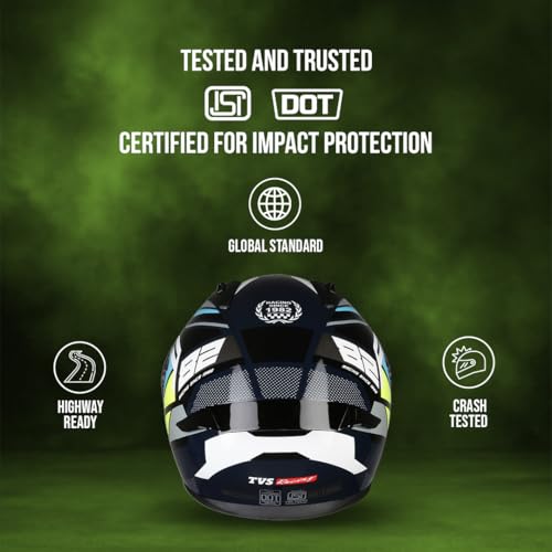 TVS Racing Titan Series Full Face Helmet for Men | Premium Bike Helmets with ABS Shell, UV Paint | Quick Release System | Aerodynamic Design | DOT & ISI Certified (Blue & Yellow, XL) - Image 5