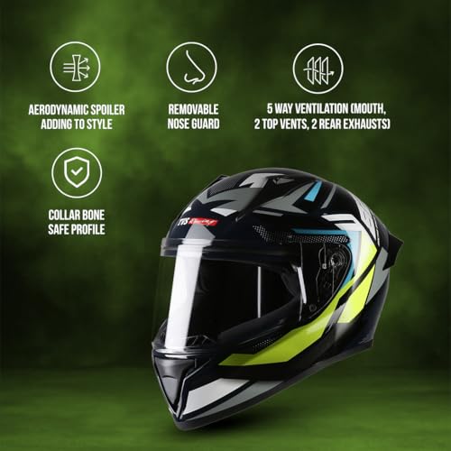 TVS Racing Titan Series Full Face Helmet for Men | Premium Bike Helmets with ABS Shell, UV Paint | Quick Release System | Aerodynamic Design | DOT & ISI Certified (Blue & Yellow, XL) - Image 4