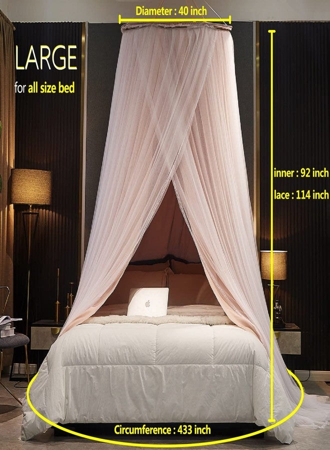 Kertnic Luxurious Bed Canopy for Girls & Adults - Double Layer Princess Canopy with Lace, Round Dome Mosquito Netting for Queen/King Bed Tent (Pink) - Image 5