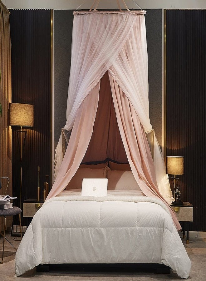 Kertnic Luxurious Bed Canopy for Girls & Adults - Double Layer Princess Canopy with Lace, Round Dome Mosquito Netting for Queen/King Bed Tent (Pink) - Image 3