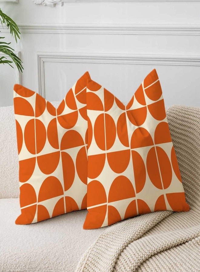 De-Mediocre Orange Mid Century Pillow Covers 70s 80s Retro Throw Pillow Covers Morden Abstract Geometric Decorative Square Cushion Case for Sofa Bedroom Car 18x18 Inch - Image 2