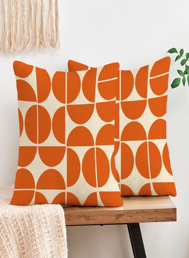 De-Mediocre Orange Mid Century Pillow Covers 70s 80s Retro Throw Pillow Covers Morden Abstract Geometric Decorative Square Cushion Case for Sofa Bedroom Car 18x18 Inch - Image 1