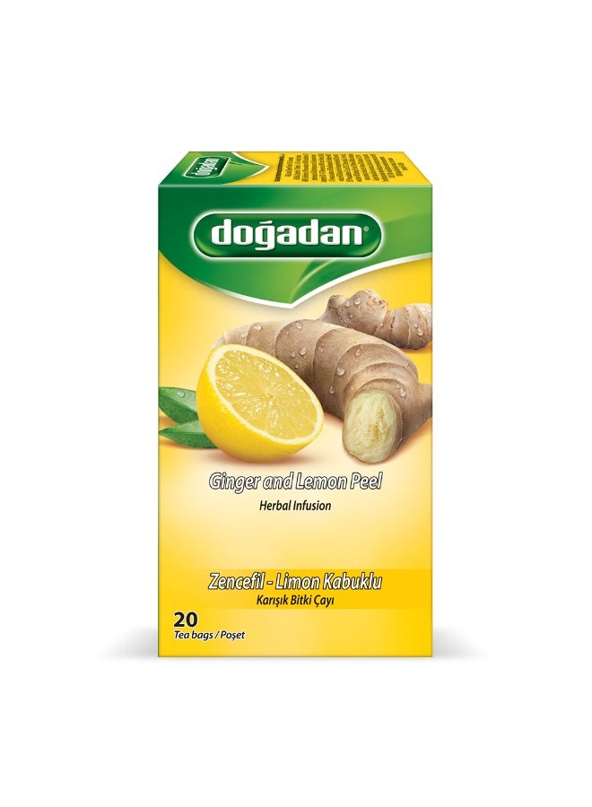 Dogadan Tea with Ginger and Lemon Peel, Herbal Infusion 20 Tea bags. Manufactured in Turkey
