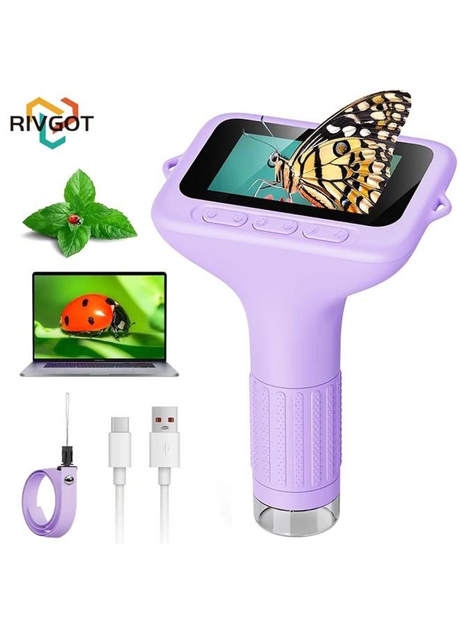 Purple Handheld Digital Magnifier 1000x Magnification 3 Inch IPS HD Screen USB Microscope Camera PC Compatible Educational Toy Gift For Kids - Image 1