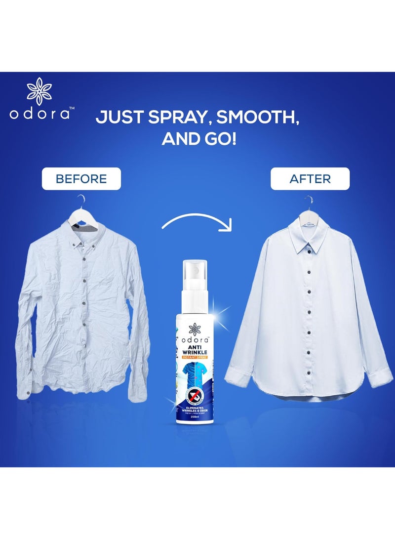 Odora Anti-Wrinkle Fabric Spray- Easily and Instantly Removes Wrinkles and Eliminates Odor in 5 Minutes, Anti-Static, No iron needed, No Stains, No Fading of clothes, 250 ml  - Image 5
