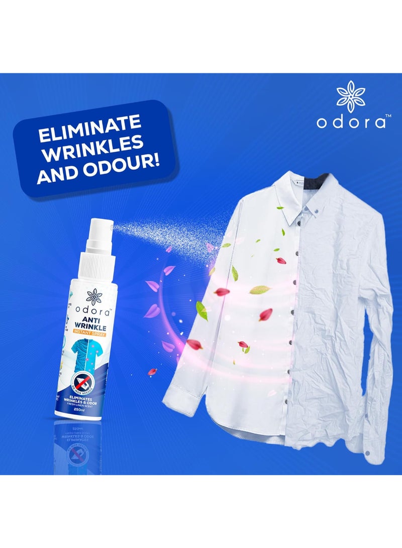 Odora Anti-Wrinkle Fabric Spray- Easily and Instantly Removes Wrinkles and Eliminates Odor in 5 Minutes, Anti-Static, No iron needed, No Stains, No Fading of clothes, 250 ml  - Image 2