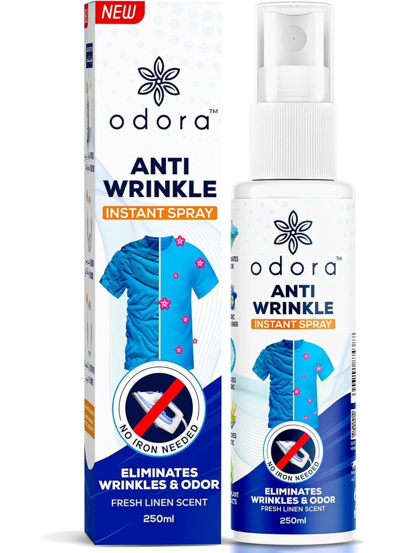 Odora Anti-Wrinkle Fabric Spray- Easily and Instantly Removes Wrinkles and Eliminates Odor in 5 Minutes, Anti-Static, No iron needed, No Stains, No Fading of clothes, 250 ml  - Image 1