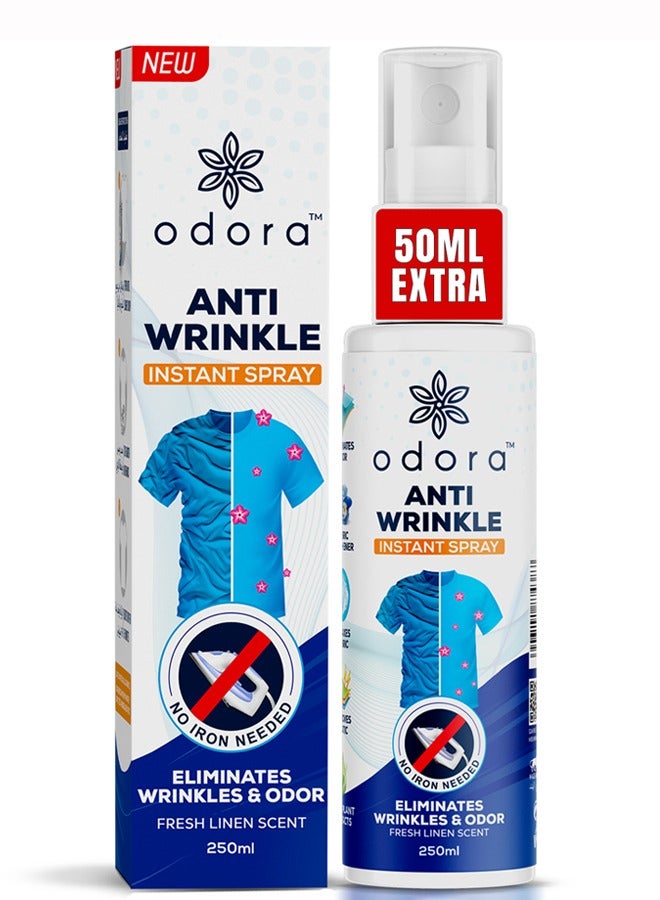Odora Anti-Wrinkle Fabric Spray- No iron needed, Easily and Instantly Removes Wrinkles and Eliminates Odor in 5 Minutes, Anti-Static, 250 ml