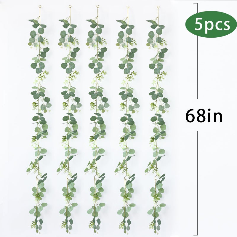 mizii 5 Packs 340" Artificial Vines Eucalyptus Garland Fake Vine with Silk Leaves Green Garland Faux Hanging Plants Greenery Decoration for Room Table Centerpieces Wedding Decor (Eucalyptus) - Image 2