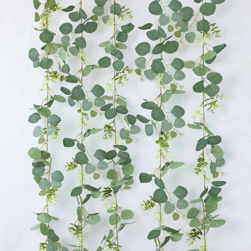 mizii 5 Packs 340" Artificial Vines Eucalyptus Garland Fake Vine with Silk Leaves Green Garland Faux Hanging Plants Greenery Decoration for Room Table Centerpieces Wedding Decor (Eucalyptus) - Image 1