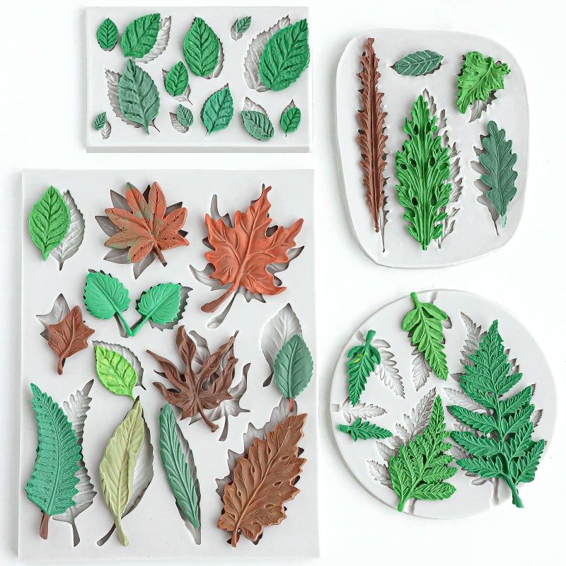 HKNMTT Leaf Fondant Silicone Mold Small Maple Shapes, 34 Cavity Tree Fern Leaves Rose Flower for Cake Cupcake Topper Craft Decorating Sugar Candy Clay Plant Moulds DIY BPA Free - Image 1