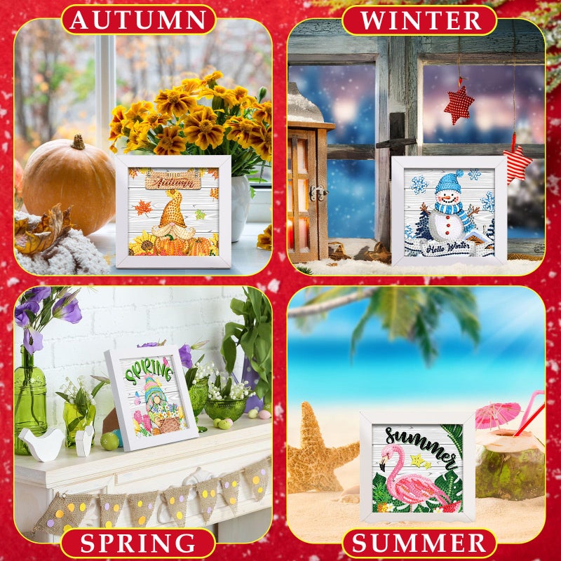 Trandraft 13 Pcs Interchangeable Holiday Small Diamond Art Kits for Adults 5D Seasonal Diamond Painting Calendar 2026 with Frame for Holiday Table Decor Art Craft Gift (Multi Elements) - Image 5