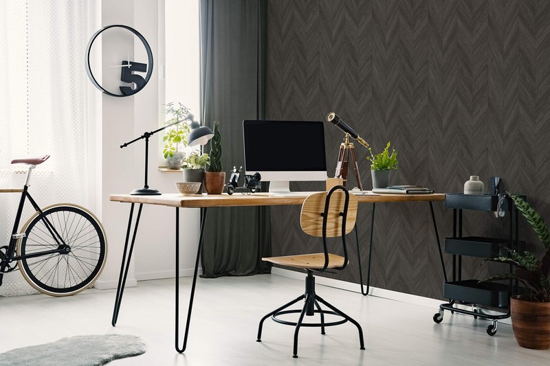 Transform Dark Grey Herringbone Wood Peel and Stick Wallpaper