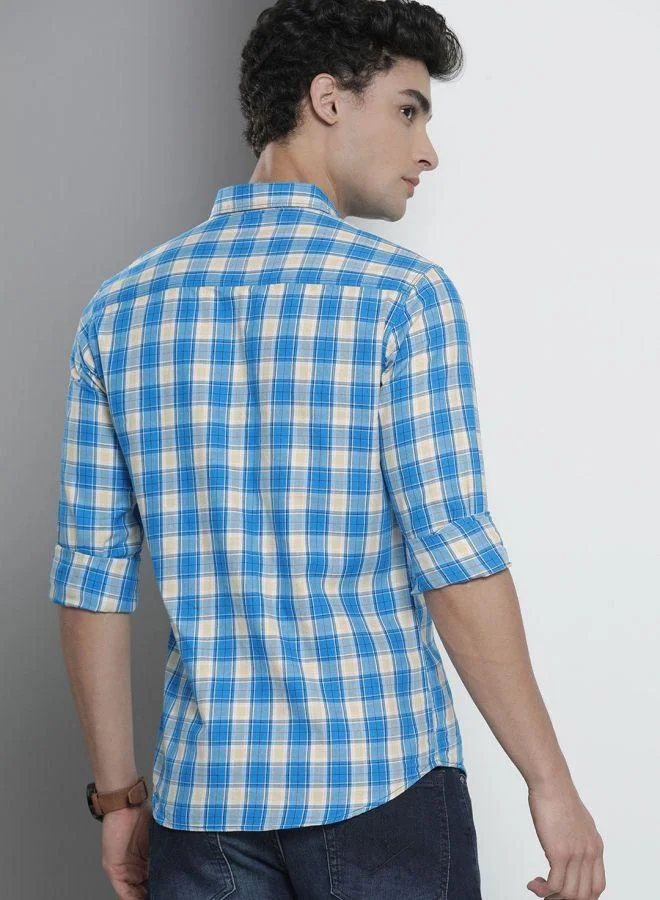 The Indian Garage Co The Indian Garage Co Men Blue Slim Fit Checked Casual Shirt