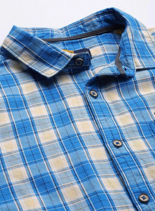 The Indian Garage Co The Indian Garage Co Men Blue Slim Fit Checked Casual Shirt