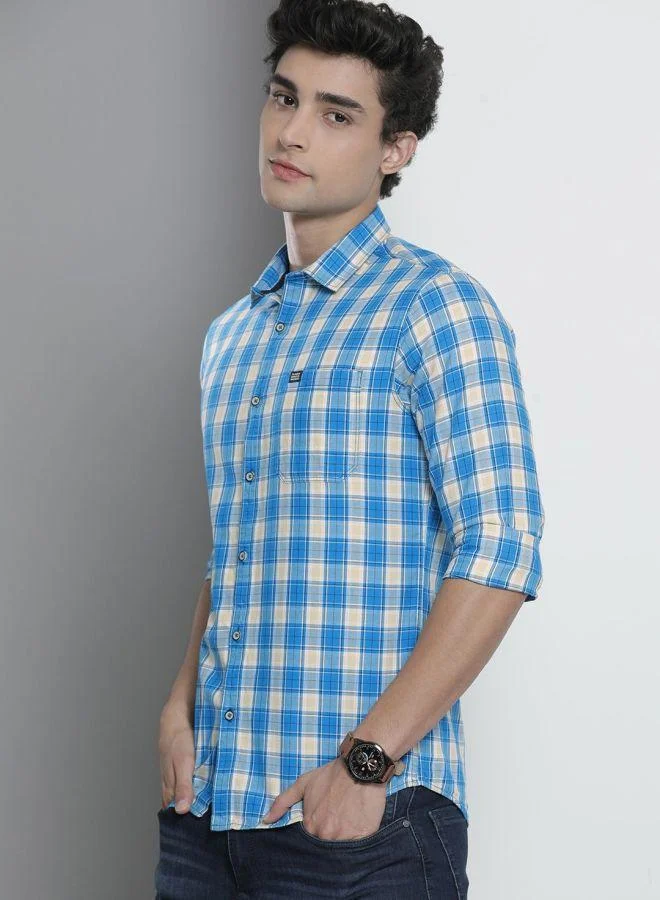 The Indian Garage Co The Indian Garage Co Men Blue Slim Fit Checked Casual Shirt