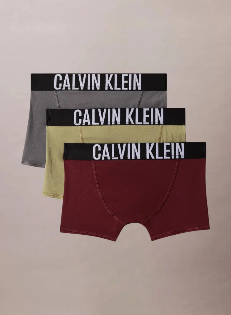 Calvin Klein Jeans Rspbrrychocolate/Cedar/Granitegrey 3 Pack Boys Trunks - Intense Power for Men | Best Price UAE