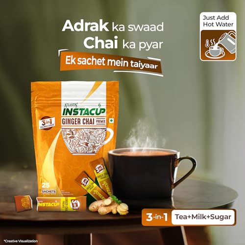 ATLANTIS Instacup Ginger Tea Premix Single Serve Sachets Pack | 25 Sachets X 14 Grams | Travel-Friendly Zipper Lock Pack | Just Add Hot Water & Stir - Image 3
