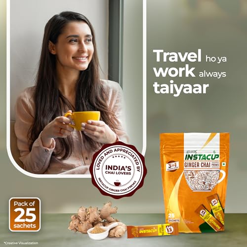 ATLANTIS Instacup Ginger Tea Premix Single Serve Sachets Pack | 25 Sachets X 14 Grams | Travel-Friendly Zipper Lock Pack | Just Add Hot Water & Stir - Image 4