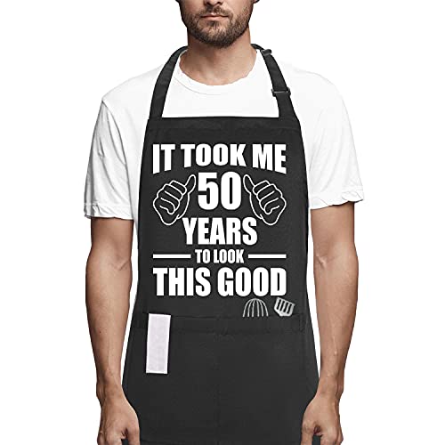 POTALKFREE 50th Birthday Gifts for Women Men, Funny Chef Aprons with Pockets, Kitchen Cooking Grilling Apron for Grandma Grandpa Dad Mom, Grill Decorations for Christmas Thanksgiving - Image 1